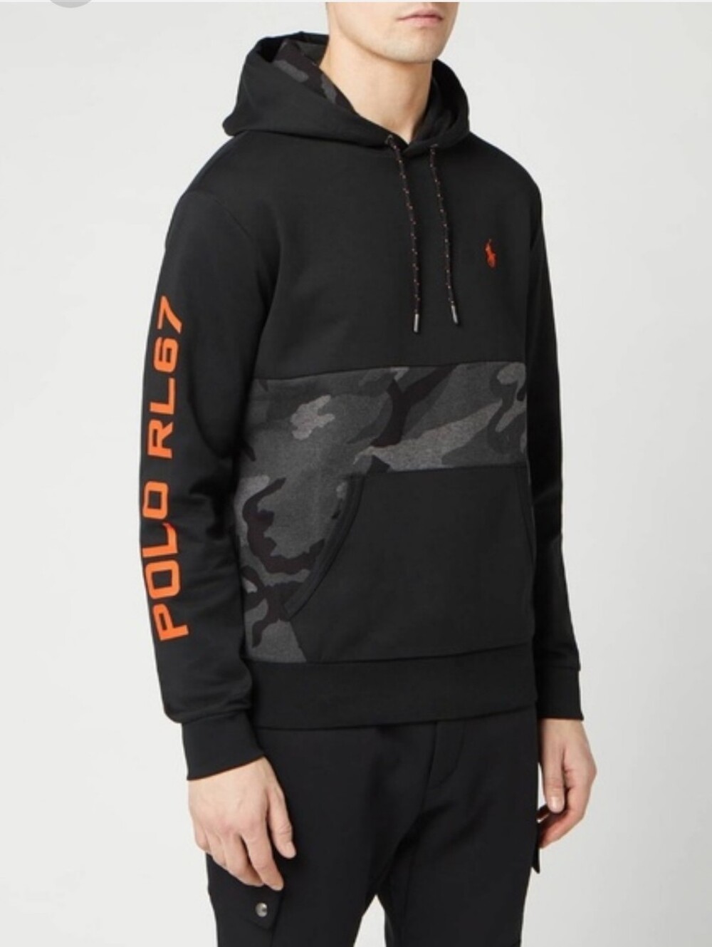 POLO RALPH LAUREN Hoodie Sweatshirt Black Orange Camo XXL Relaxed Hooded Casual